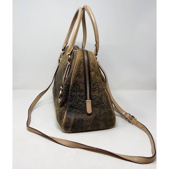 Michael Kors Brown Ultra Distressed Satchel Leather Bag Zip Top Crossbody Strap - Picture 2 of 16